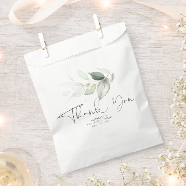 Greenery Gold Leaves Elegant Thank You Favour Bag (Clipped)