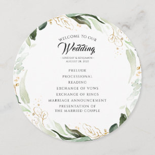 Greenery Gold Leaves Elegant Wedding Program