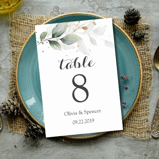 Greenery Gold Leaves Elegant Wedding Table Number (Creator Uploaded)