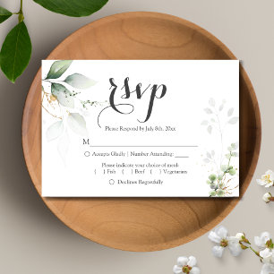 Greenery Gold Leaves Wedding Reception RSVP