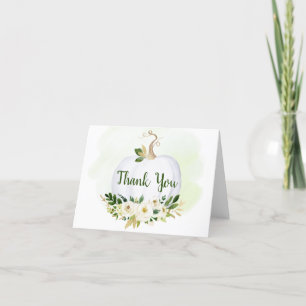 Greenery Gold Little Pumpkin Baby Shower Thank You Card