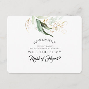 Greenery Gold Maid of Honour / Bridesmaid Proposal Invitation