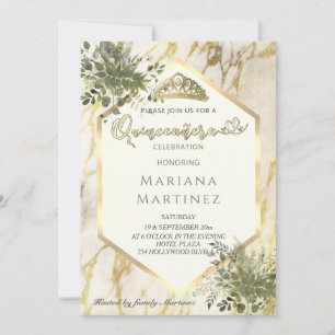 Greenery Gold marble geometrical Quinceañera Invitation