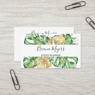Greenery Gold  Palm Leaves Tropical Business Card