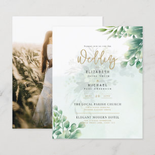 Greenery Gold PHOTO Wedding Invite BUDGET