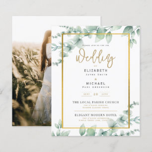 Greenery Gold PHOTO Wedding Invite BUDGET