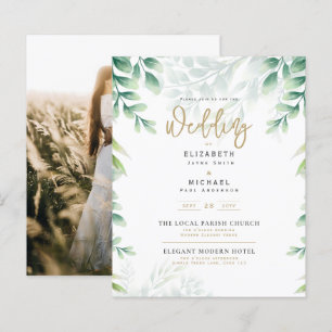 Greenery Gold PHOTO Wedding Invite BUDGET