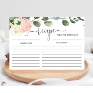 Greenery gold pink bridal shower recipe card