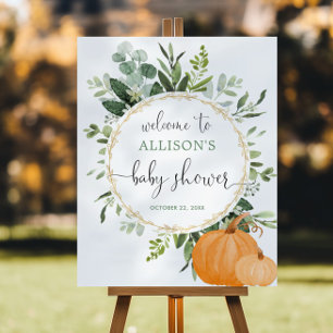 Greenery gold pumpkin baby shower welcome sign