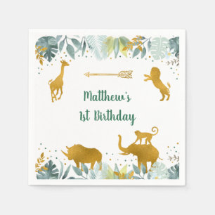 Greenery Gold Safari Animal Birthday Napkin