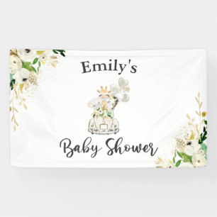 Greenery Gold Safari Animals Drive By Baby Shower Banner