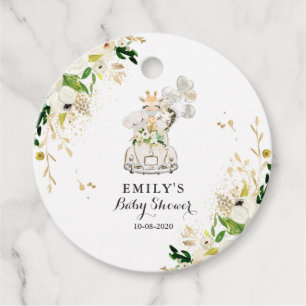 Greenery Gold Safari Animals Drive By Baby Shower Favour Tags
