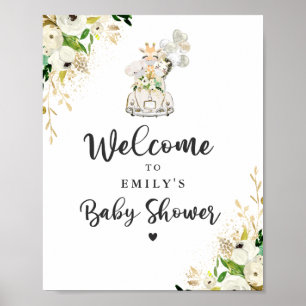 Greenery Gold Safari Animals Drive By Baby Shower Poster