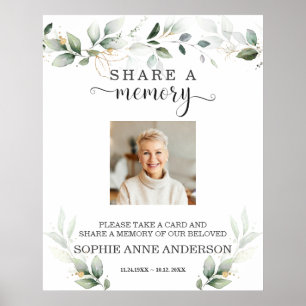 Greenery Gold Share a Memory Funeral Sign