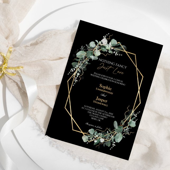 Greenery Gold Simple Black Nothing Fancy Wedding Invitation (Creator Uploaded)