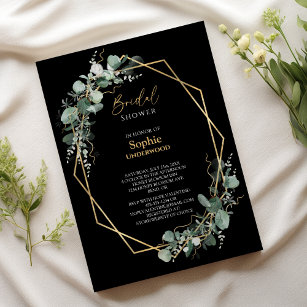 Greenery Gold Simple Black Wedding Bridal Shower Invitation