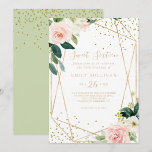 Greenery Gold Sweet Sixteen Birthday Party Invitation