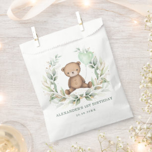 Greenery Gold Teddy Bear Balloon Baby Shower Party Favour Bag