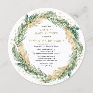 Greenery gold Virtual Baby Shower Winter Invitation