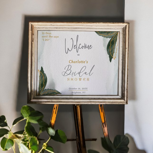 Greenery Gold Watercolor Bridal Shower Welcome Poster (Creator Uploaded)