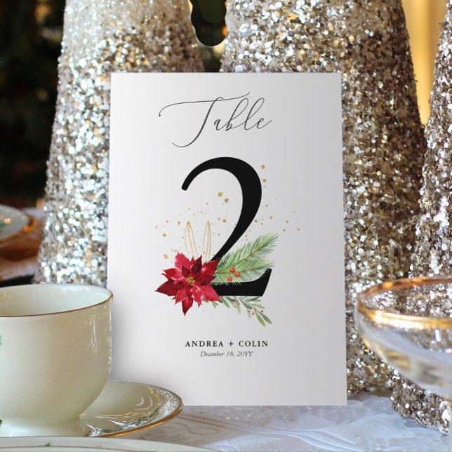 Greenery + Gold Watercolor Holiday Table Number 2 (Botanical Christmas Wedding / Event Table Number | No. 2 (For all numbers, see Collection below))