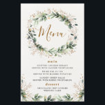 Greenery Gold Watercolor Leaf Wedding Menu Cards<br><div class="desc">Design features a white watercolor texture background with a unique greenery wreath decorated with printed faux gold leaves and splashes.</div>