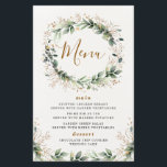 Greenery Gold Watercolor Leaf Wedding Menu Cards<br><div class="desc">Design features a white watercolor texture background with a unique greenery wreath decorated with printed faux gold leaves and splashes.</div>