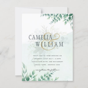 Greenery Gold Wedding Eucalyptus Leaves QR CODE Postcard