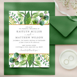 Greenery & Gold Wedding Rehearsal Dinner Invitation