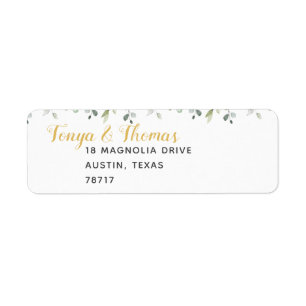 Greenery & Gold Wedding Return Address Label
