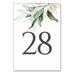 Greenery & Gold Wedding Table Number Cards
