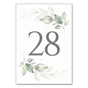Greenery & Gold Wedding Table Number Cards