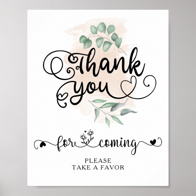 Greenery Golden Wedding Thank you Take favor sign (Front)