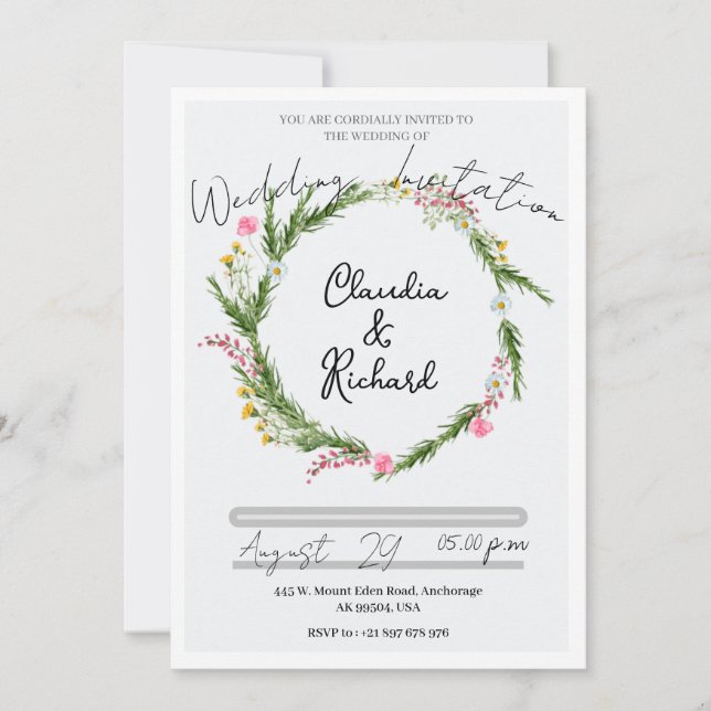 Greenery Grace Weddiing Invitation (Front)
