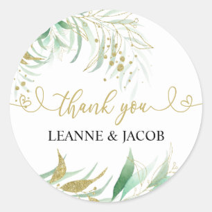 Greenery Green and Gold Elegant Personalised Classic Round Sticker