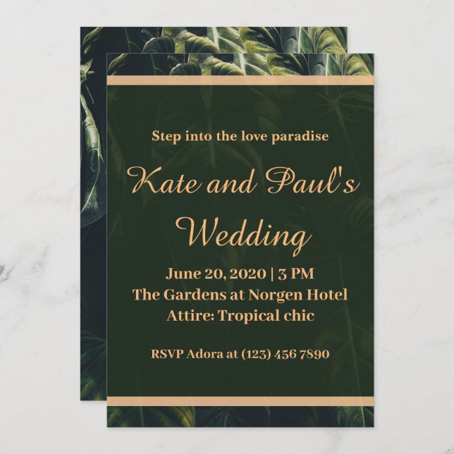 Greenery Green and Gold Geometric Rustic Wedding  Card (Front/Back)