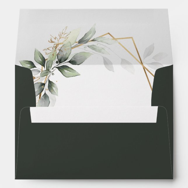 Greenery Green and Gold Geometric Rustic Wedding Envelope (Back (Bottom))