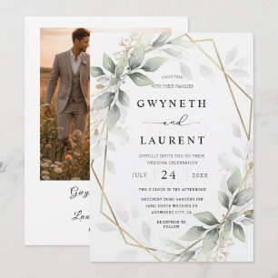Greenery Green and Gold Geometric Rustic Wedding I Invitation