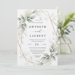Greenery Green and Gold Geometric Rustic Wedding I Invitation