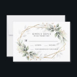Greenery Green and Gold Geometric Rustic Wedding RSVP Card<br><div class="desc">Design features watercolor airy greenery foliage and branches in various shades of green with printed gold design leaf elements over a gold coloured geometric frame.</div>