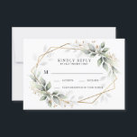 Greenery Green and Gold Geometric Rustic Wedding RSVP Card<br><div class="desc">Design features watercolor airy greenery foliage and branches in various shades of green with printed gold design leaf elements over a gold coloured geometric frame.</div>