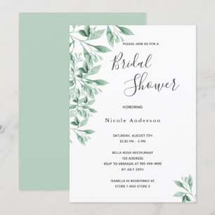 Greenery green botanical script Bridal Shower Invitation