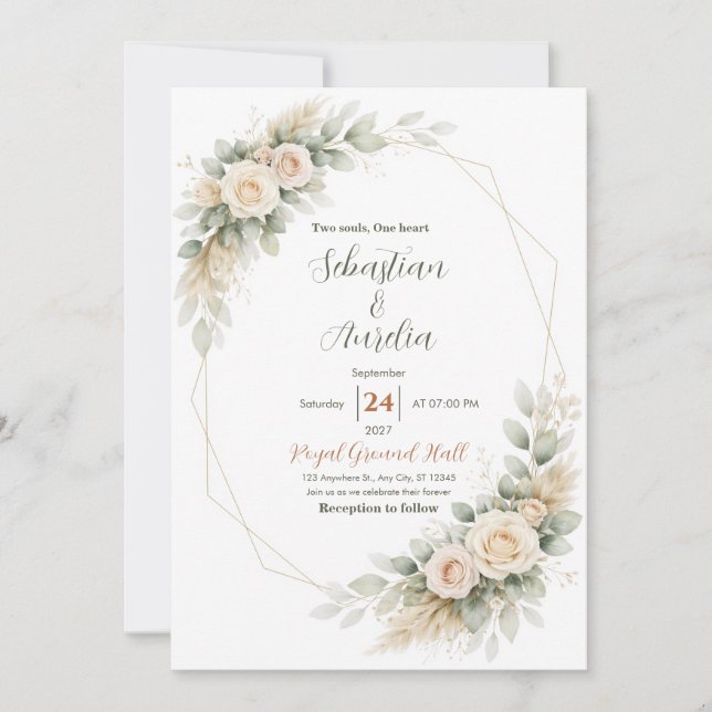 Greenery Green Eucalyptus & Floral Wedding Invite (Front)
