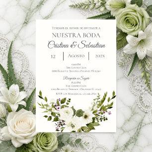 Greenery Green Floral Wedding invite in Spanish