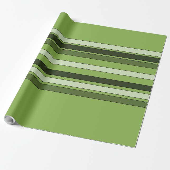 Greenery Green Horizontal Stripes Pattern Elegant Wrapping Paper (Unrolled)