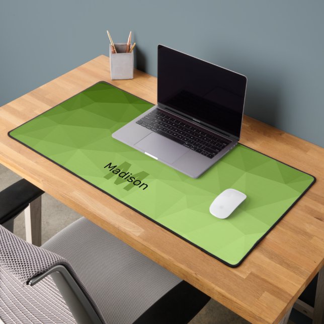 Greenery green ombre geometric mesh Monogram Desk Mat (Office 2)