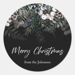 Greenery Green White Black Christmas Sticker