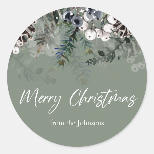 Greenery Green White Christmas Sticker (Front)