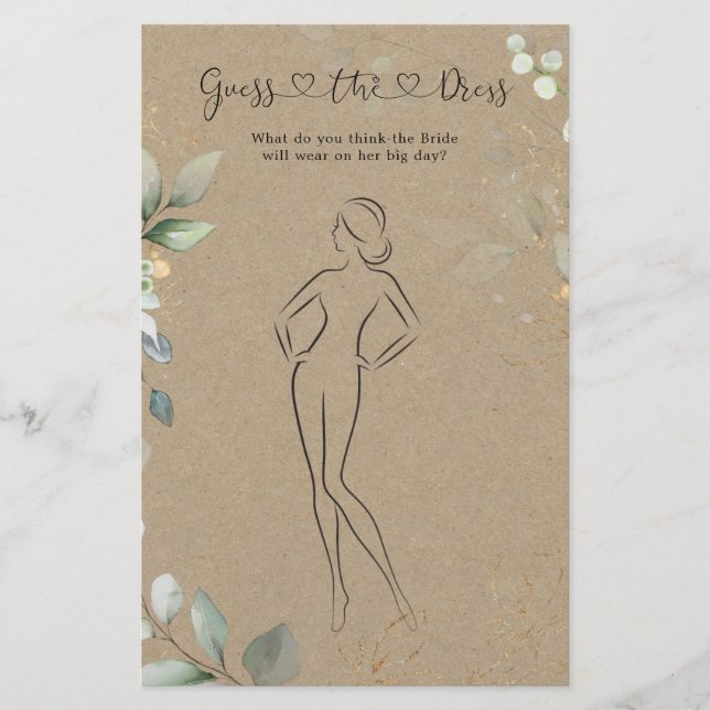 Greenery Guess The Dress Bridal Shower Game (Front)