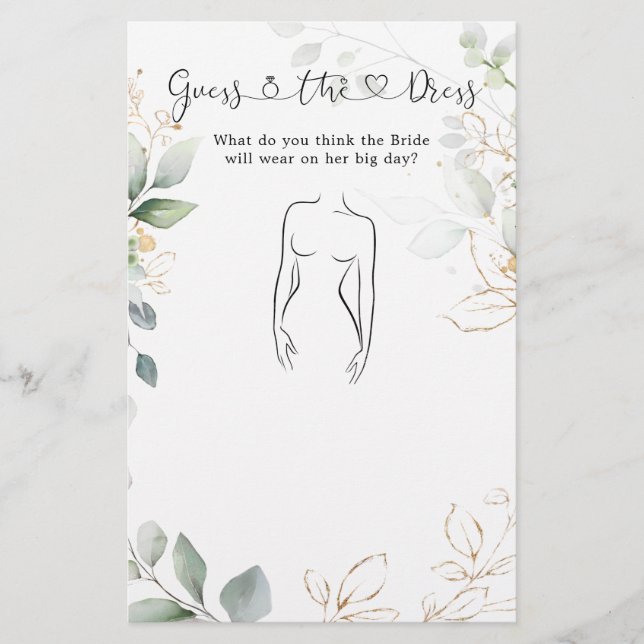 Greenery Guess The Dress Bridal Shower Game (Front)